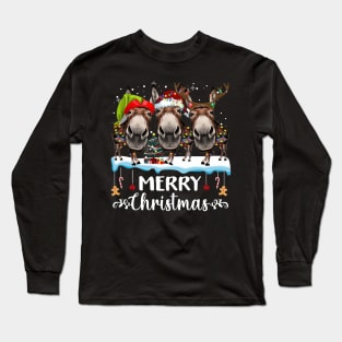 Funny Donkey Xmas Color Lights Merry Christmas Long Sleeve T-Shirt